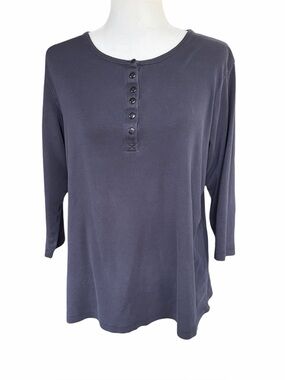 Duluth Trading Company Womens Black Longtail Henley Top 3/4 Sleeve Cotton Size L